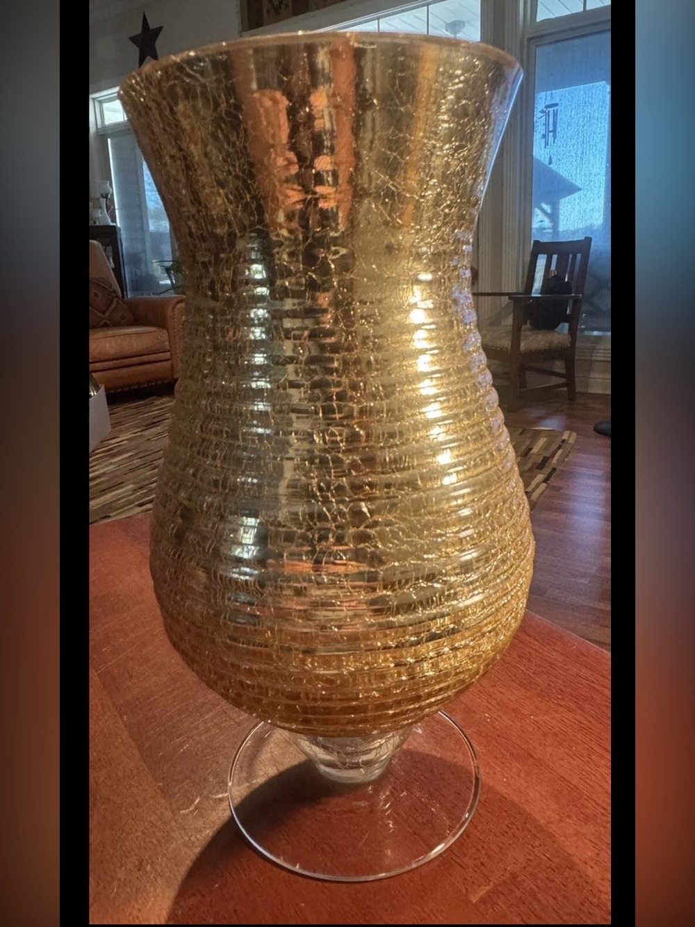 Champagne Sparkling Gold Glass Hurricane Candle Holder, 10"